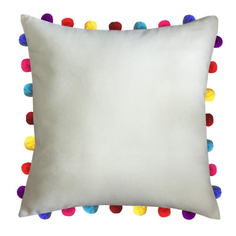 Lushomes Cushion Cover 20x20, Boho Cushion Covers, Sofa Pillow Cover, Cushion Covers with Tassels, Cushion Cover with pom pom (20x20 Inches, Set of 3,Beige) - Image 2