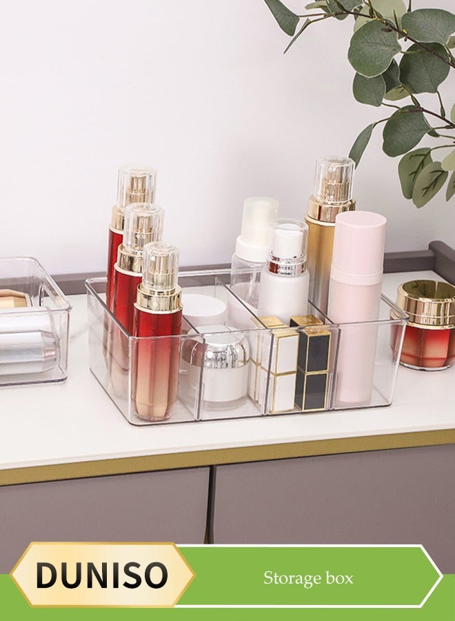 DUNISO 2 Pcs detachable cosmetic storage box, jewelry display box, multifunctional PET transparent storage box, stationery storage box, with 4 compartments, suitable for use in offices,bedrooms, bathrooms - Image 1