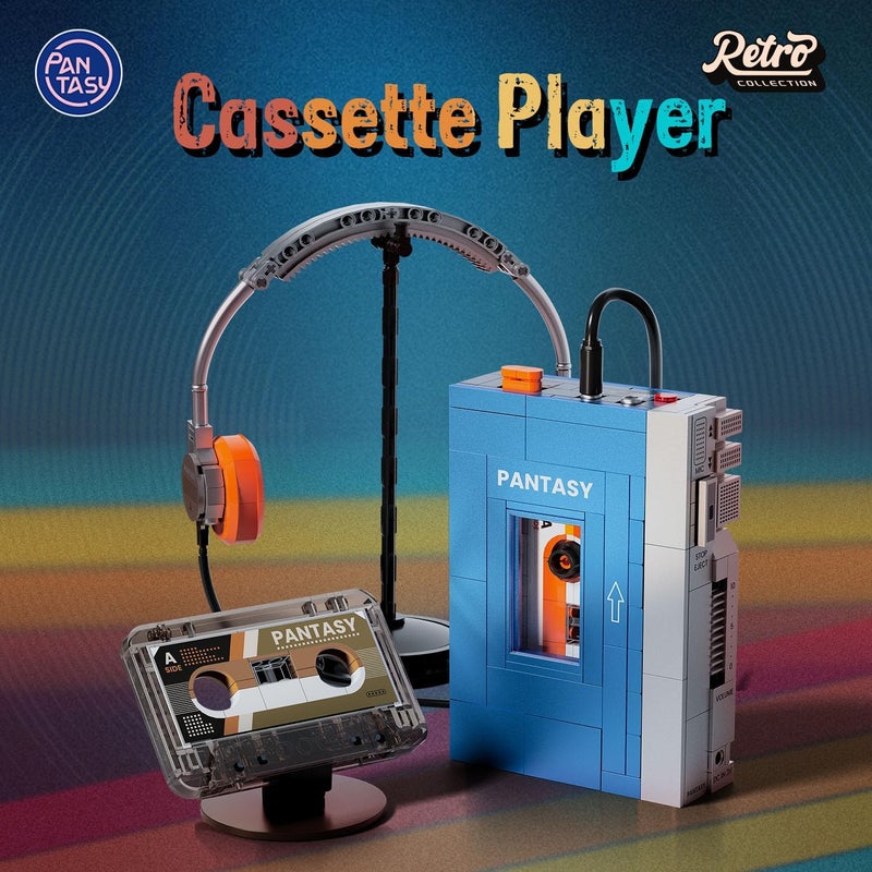 PANTASY Retro Cassette Player Building Set, 1970s Portable Tape Player Model with Interchangeable Cassettes & Headphones, Vintage Music Display Building Blocks for Adults - Image 2