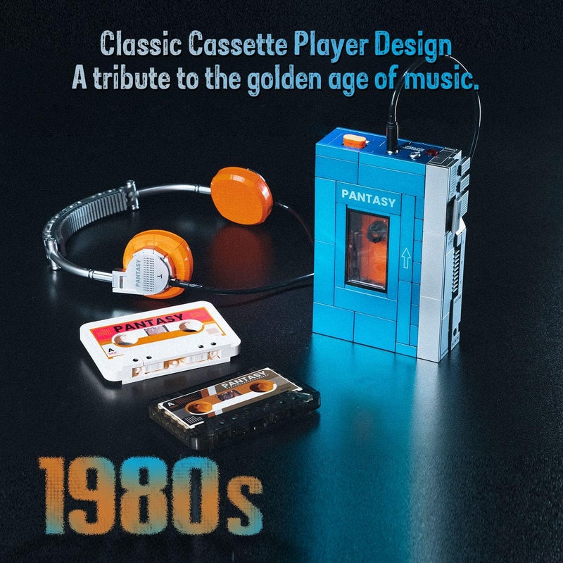 PANTASY Retro Cassette Player Building Set, 1970s Portable Tape Player Model with Interchangeable Cassettes & Headphones, Vintage Music Display Building Blocks for Adults - Image 3