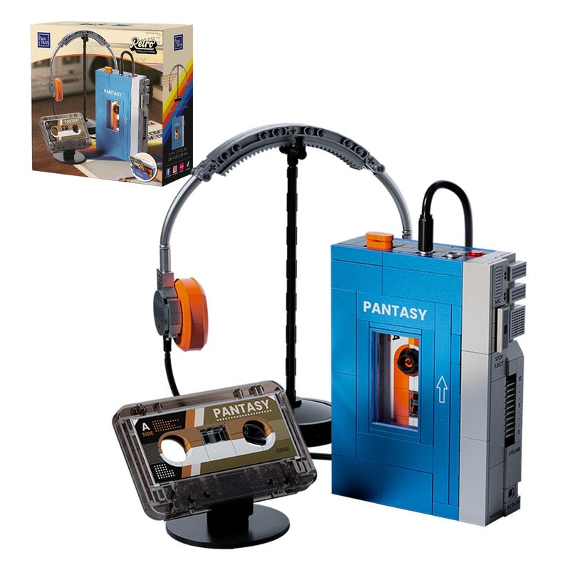 PANTASY Retro Cassette Player Building Set, 1970s Portable Tape Player Model with Interchangeable Cassettes & Headphones, Vintage Music Display Building Blocks for Adults - Image 1