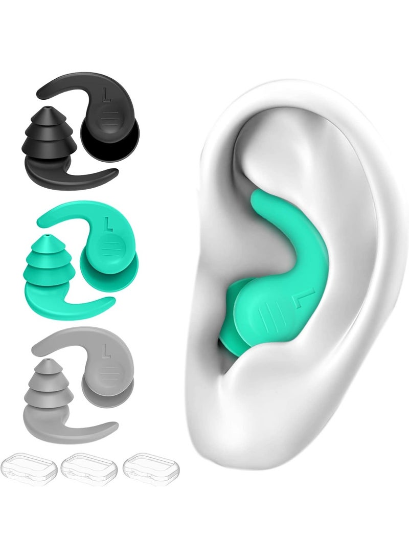 PYC Swimming Ear Plugs for Adults,3 Pairs Waterproof Reusable Silicone Swim Earplugs for Swimming Surfing Snorkeling Showering and Water Pool,Beach,Ocean (Adults & Teens 14+) - Image 1