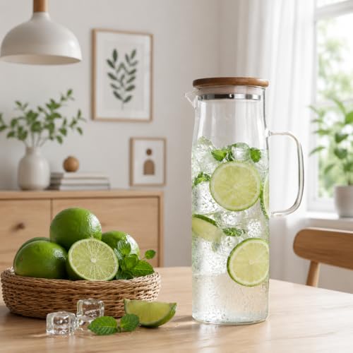 hjn Glass Water Kettle Water Teapot Glasses Container 1500ml Glass Water Pitcher With Bamboo Lids - Image 2