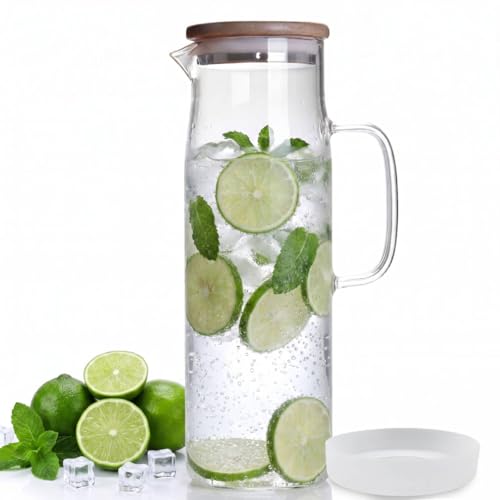 hjn Glass Water Kettle Water Teapot Glasses Container 1500ml Glass Water Pitcher With Bamboo Lids - Image 1