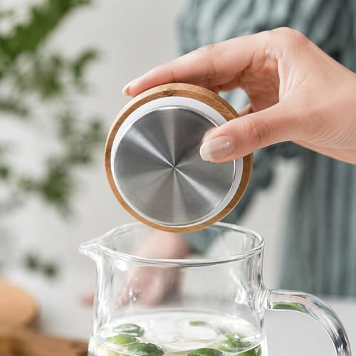 hjn Glass Water Kettle Water Teapot Glasses Container 1500ml Glass Water Pitcher With Bamboo Lids - Image 5