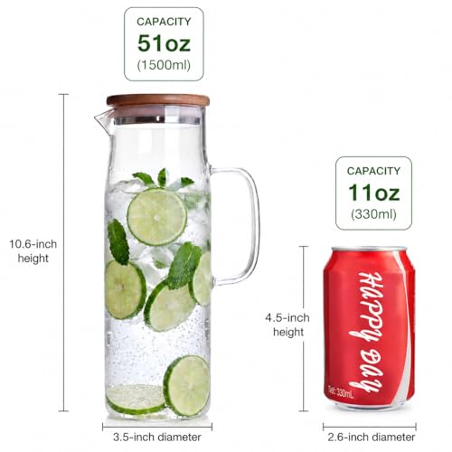 hjn Glass Water Kettle Water Teapot Glasses Container 1500ml Glass Water Pitcher With Bamboo Lids - Image 4