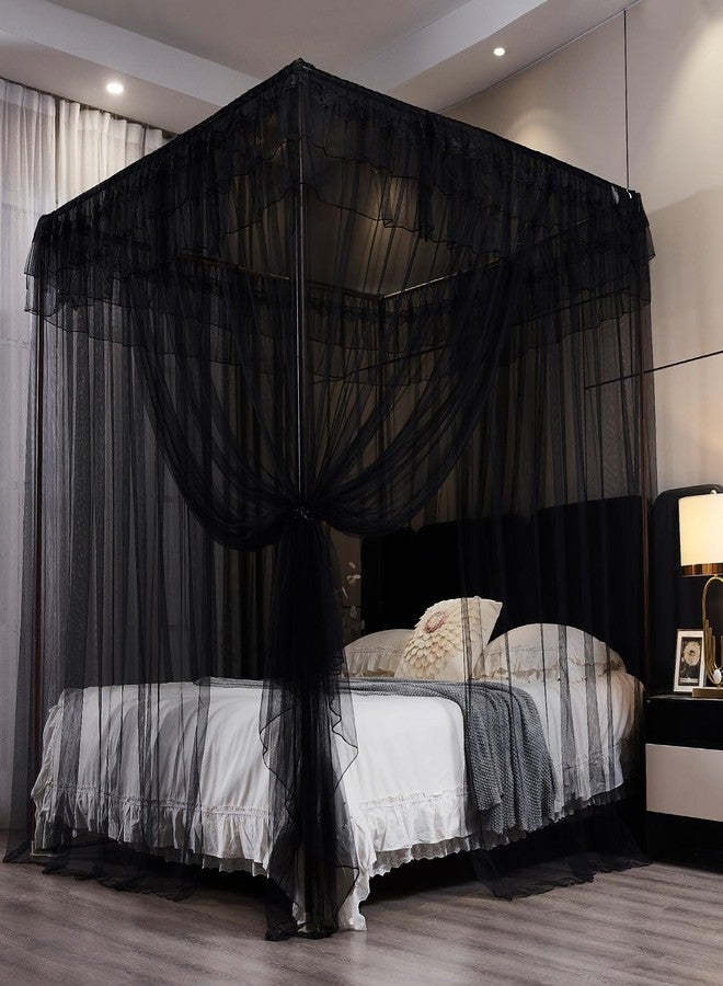 Kertnic Black Canopy Bed Curtains for Girls & Adults, Queen King Bed Canopy Drapes Netting, Practical Mosquito Net for Bed (King- 86" W*78" L*82" H) - Image 4