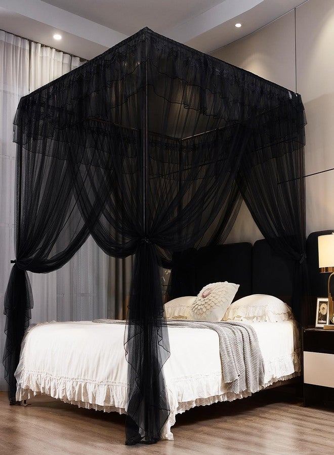Kertnic Black Canopy Bed Curtains for Girls & Adults, Queen King Bed Canopy Drapes Netting, Practical Mosquito Net for Bed (King- 86" W*78" L*82" H) - Image 1