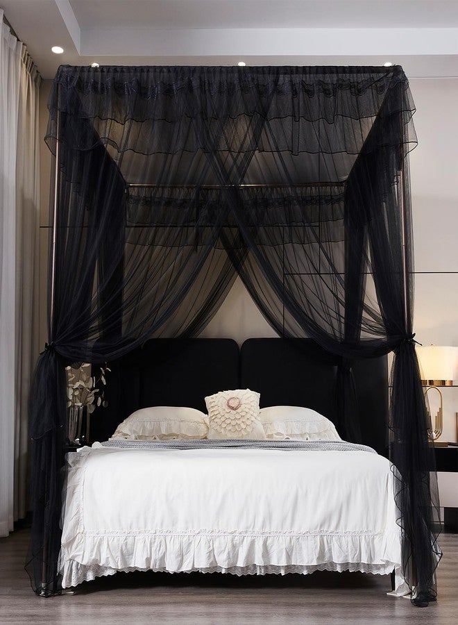 Kertnic Black Canopy Bed Curtains for Girls & Adults, Queen King Bed Canopy Drapes Netting, Practical Mosquito Net for Bed (King- 86" W*78" L*82" H) - Image 3