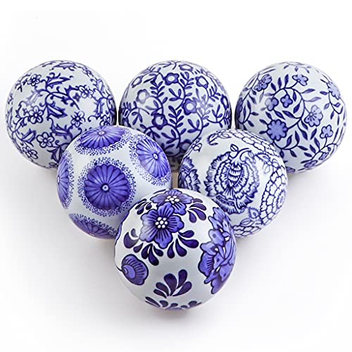 Sanbege Decorative Porcelain Balls 3 Centerpiece Balls Set Floating Ceramic Orbs Spheres for Bowl Vase Basket Dish Fish Tank Home Decor Pack of 6 Blue and White