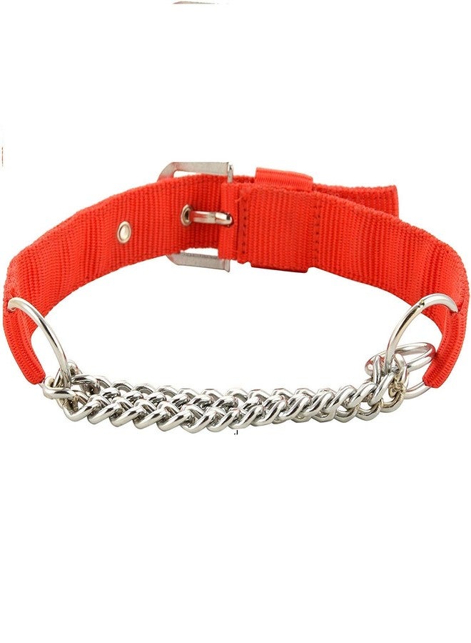 MS Petcare Dog Choke Pet Nylon Half Chain Collar Half Choker Stainless Steel Dogs Collars (1 INCH Medium to Large, RED) (Neck Size 20"-24") - Image 1