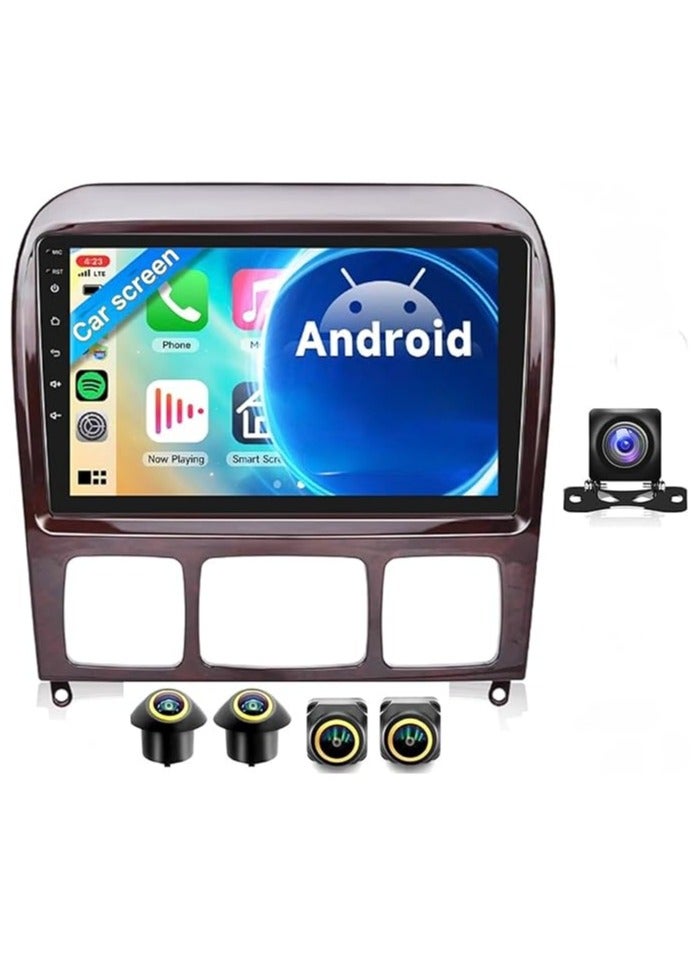 SHEZA STAR Android Car Stereo for Mercedes Benz S Class W220 VV220 1998-2005 4GB RAM 64GB ROM Support Carplay, M-Link Wi-Fi BT, Radio GPS, 9 Inch IPS.QLED, Fast interface, Touch Screen with 360D Camera Included - Image 1