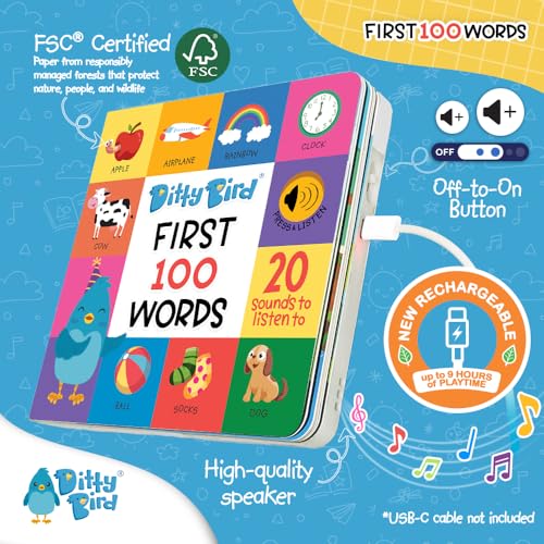 Ditty Bird كتب ديتى بيرد المتحدثة 100 كلمة | مفردات ممتعة وتعلم الكلام للأطفال الرضع | كتب لوحية للأطفال من 1-3 سنوات | كتب تفاعلية للأطفال مع صور رائعة | كتب صوتية متينة للأطفال الرضع - Image 4