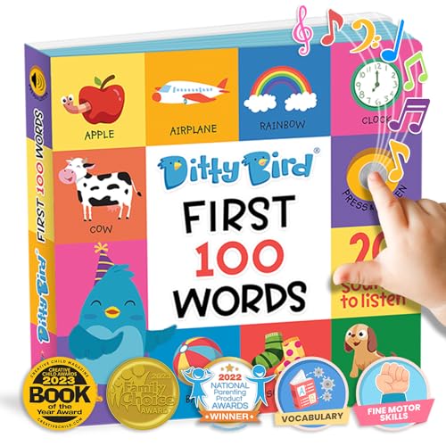 Ditty Bird كتب ديتى بيرد المتحدثة 100 كلمة | مفردات ممتعة وتعلم الكلام للأطفال الرضع | كتب لوحية للأطفال من 1-3 سنوات | كتب تفاعلية للأطفال مع صور رائعة | كتب صوتية متينة للأطفال الرضع - Image 1