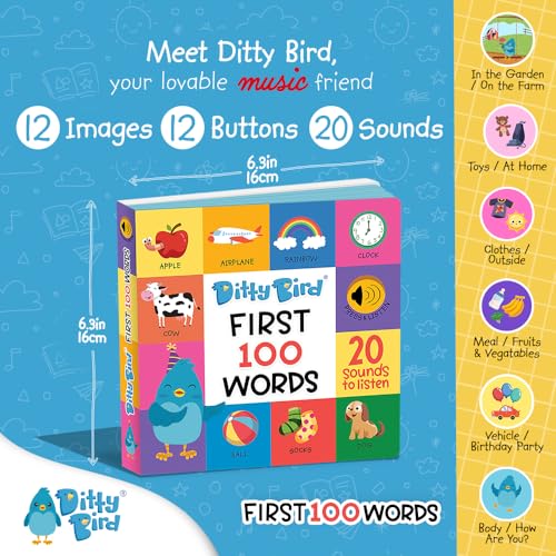 Ditty Bird كتب ديتى بيرد المتحدثة 100 كلمة | مفردات ممتعة وتعلم الكلام للأطفال الرضع | كتب لوحية للأطفال من 1-3 سنوات | كتب تفاعلية للأطفال مع صور رائعة | كتب صوتية متينة للأطفال الرضع - Image 3