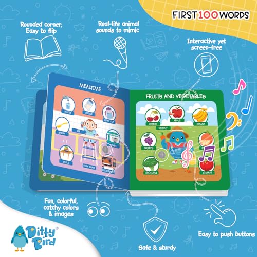 Ditty Bird كتب ديتى بيرد المتحدثة 100 كلمة | مفردات ممتعة وتعلم الكلام للأطفال الرضع | كتب لوحية للأطفال من 1-3 سنوات | كتب تفاعلية للأطفال مع صور رائعة | كتب صوتية متينة للأطفال الرضع - Image 5