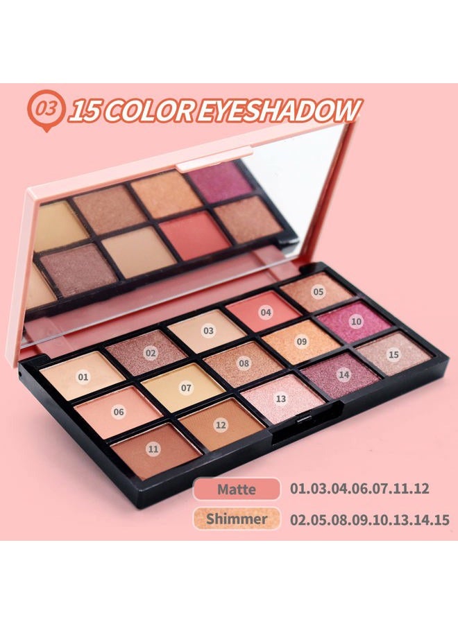 POPMISOLER All in One Makeup Kit for Women,15 Color Eye Shadow Makeup Plattete,Waterproof Eyeliner Mascara,3 Color Eyebrow Powder,Eyebrow Stencils,Eyelash Curler,8 Makeup Brushes,Gold/Black Sequin Cosmetic Bag - Image 3