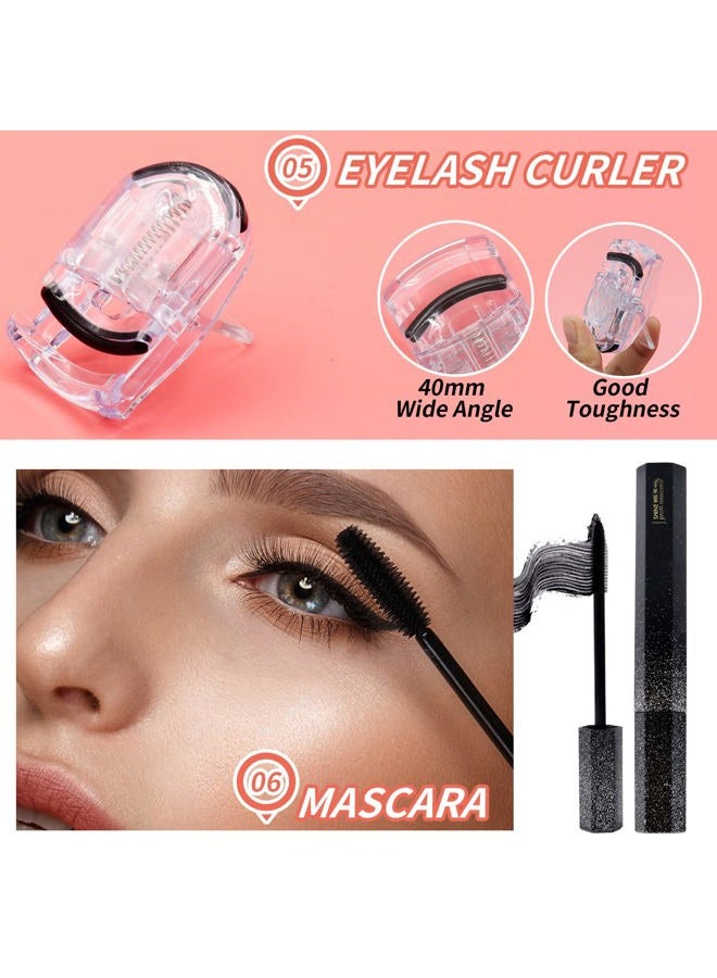 POPMISOLER All in One Makeup Kit for Women,15 Color Eye Shadow Makeup Plattete,Waterproof Eyeliner Mascara,3 Color Eyebrow Powder,Eyebrow Stencils,Eyelash Curler,8 Makeup Brushes,Gold/Black Sequin Cosmetic Bag - Image 5