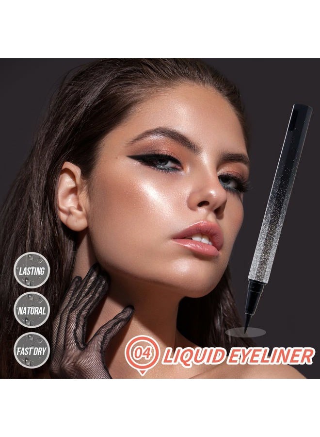 POPMISOLER All in One Makeup Kit for Women,15 Color Eye Shadow Makeup Plattete,Waterproof Eyeliner Mascara,3 Color Eyebrow Powder,Eyebrow Stencils,Eyelash Curler,8 Makeup Brushes,Gold/Black Sequin Cosmetic Bag - Image 4