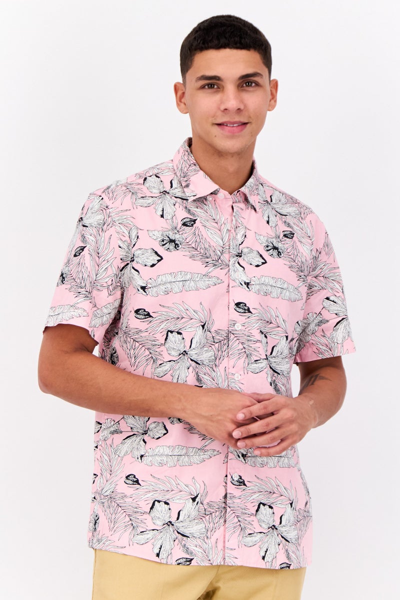 Peter Werth Men Regular Fit Floral Pint Short Sleeves Casual Shirt, Pink - Image 1