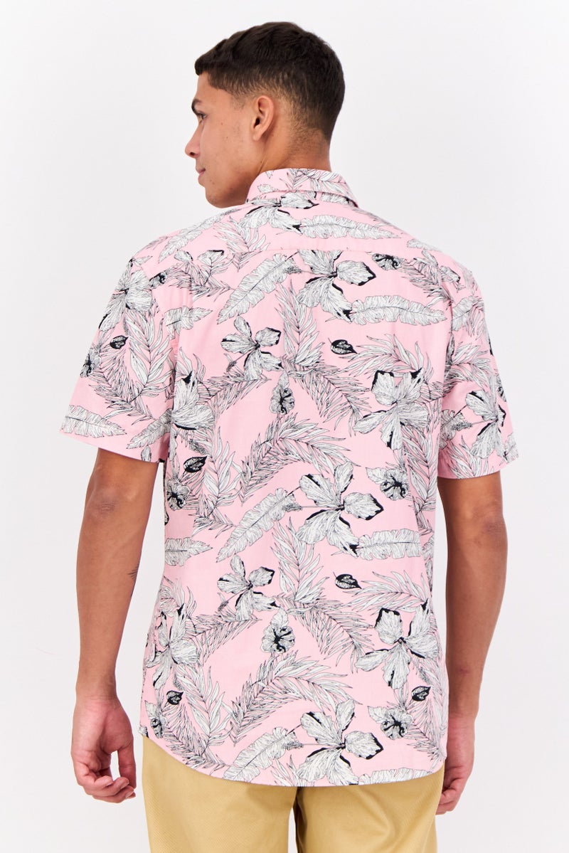 Peter Werth Men Regular Fit Floral Pint Short Sleeves Casual Shirt, Pink - Image 3