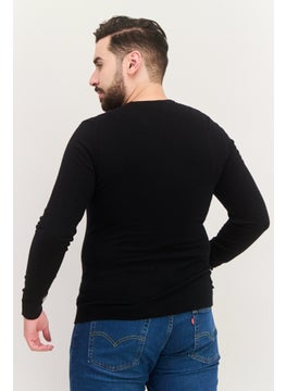 Sorbino Men Crew Neck Long Sleeve Plain Sweater, Black  - Image 3