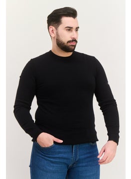 Sorbino Men Crew Neck Long Sleeve Plain Sweater, Black  - Image 1