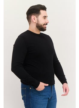 Sorbino Men Crew Neck Long Sleeve Plain Sweater, Black  - Image 2