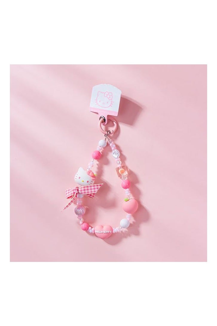 Pink Cat Phone Lanyard Beaded Keychain Bag Charm with Anti-Loss Strap for Keys Wallets
