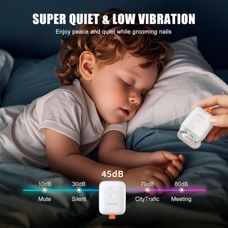 Seemagic Electric Nail Clipper for Baby Nail Trimmer Automatic Electric Nail Clippers with LED Light Mini Nail Clippers for Adults Seniors Babies Children White - Image 3