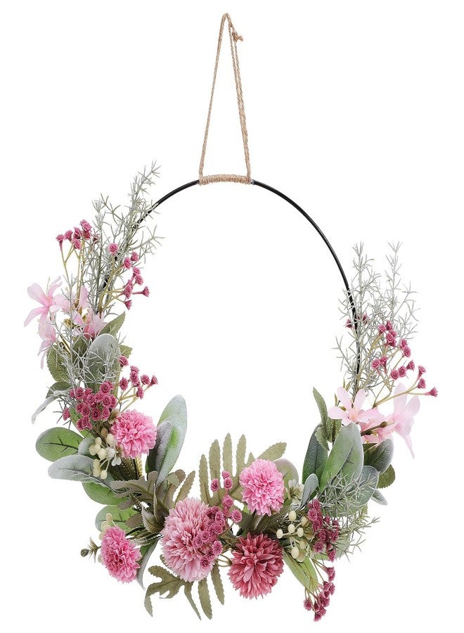 ULDIGI Large Artificial Flower Wreath Pendant Hoop with Pink Faux Floral Greenery for Outdoor Indoor Spring Summer Fall Winter Wedding Front Home Door Ring Decoration Season Celebrations - Image 1