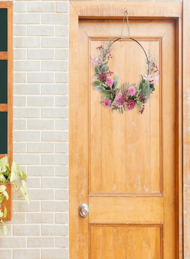 ULDIGI Large Artificial Flower Wreath Pendant Hoop with Pink Faux Floral Greenery for Outdoor Indoor Spring Summer Fall Winter Wedding Front Home Door Ring Decoration Season Celebrations - Image 2