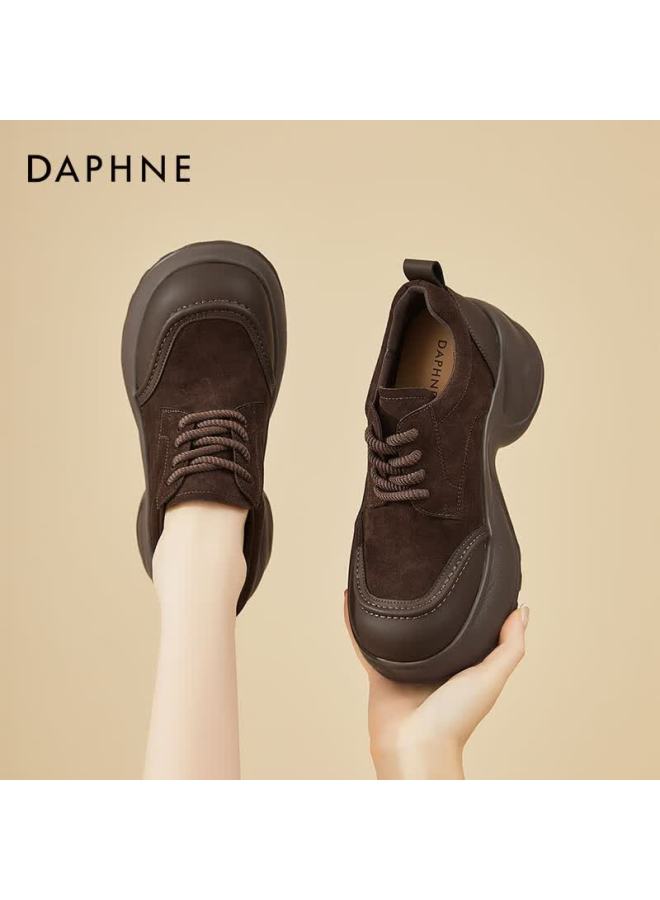 Daphne Women's Casual Shoes Thick Sole Height Increasing Retro Dad Sneakers Sports Leisure Travel Shoes Versatile Lightweight Brown Size 35 - Image 1