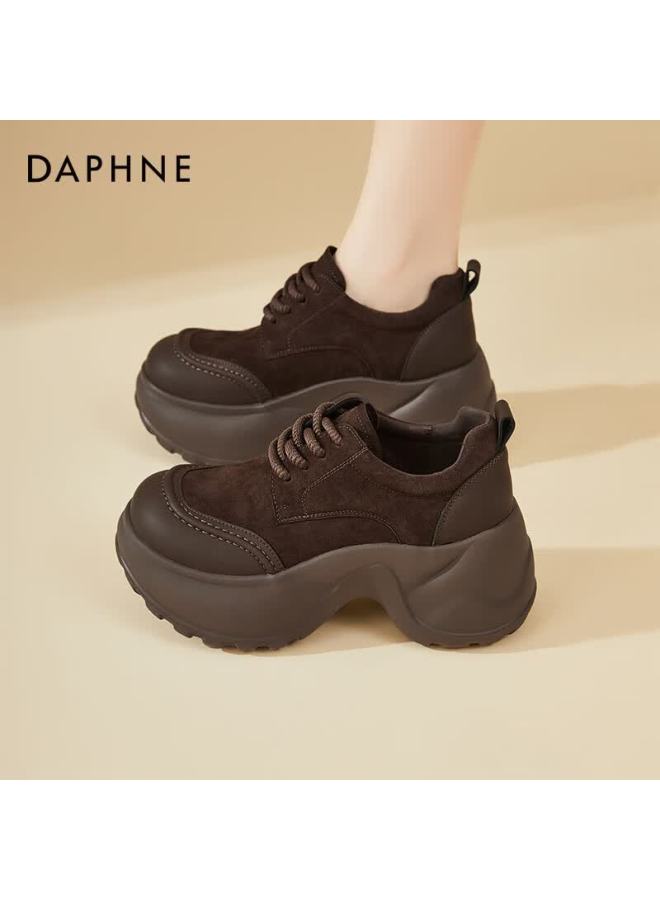 Daphne Women's Casual Shoes Thick Sole Height Increasing Retro Dad Sneakers Sports Leisure Travel Shoes Versatile Lightweight Brown Size 35 - Image 4