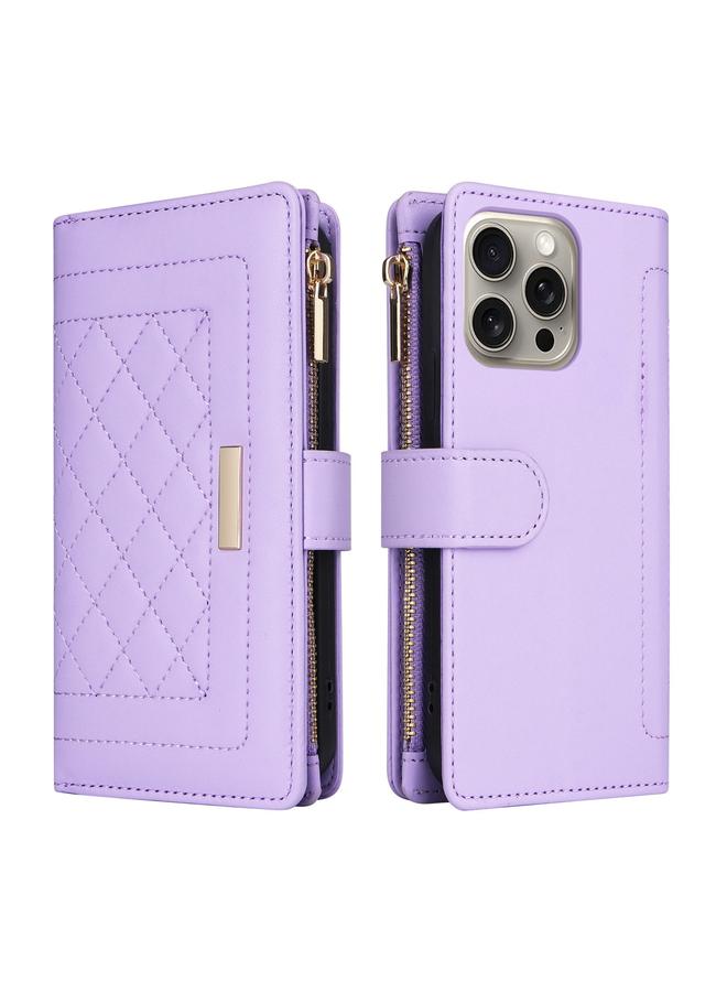 erorex Case For iPhone 15 Pro Max Crossbody Zipper Wallet Rhombus Leather Phone Case - Image 3