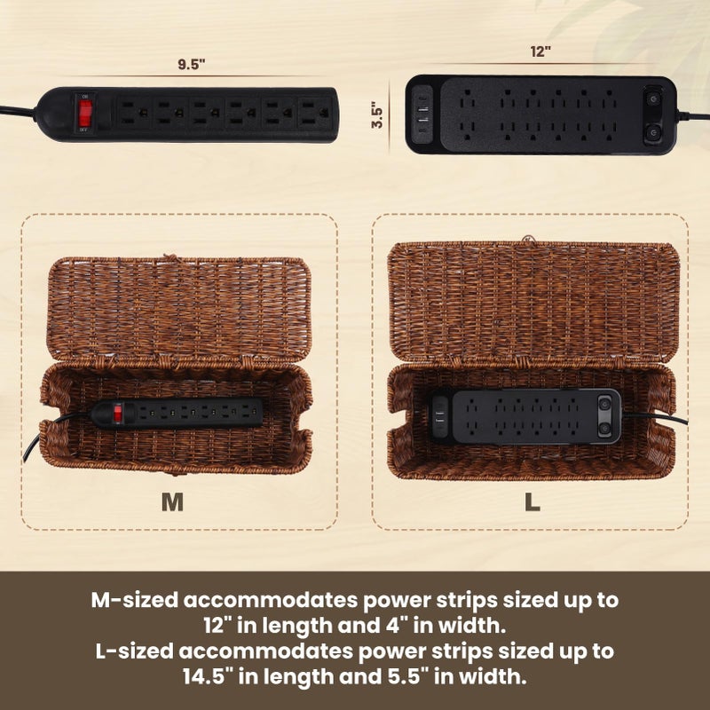 BROWNLILY Rattan Wire Storage Box, Handmade Cord Organizer for Desk Cord Hider Outlet Covers Baby Proofing for Power Strip TV PC Router Charger Under Desk Cable Management Box - Image 4