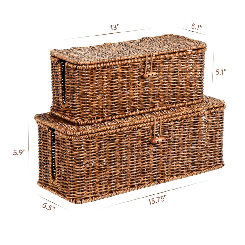 BROWNLILY Rattan Wire Storage Box, Handmade Cord Organizer for Desk Cord Hider Outlet Covers Baby Proofing for Power Strip TV PC Router Charger Under Desk Cable Management Box - Image 3