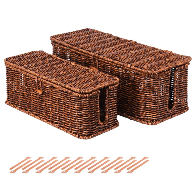 BROWNLILY Rattan Wire Storage Box, Handmade Cord Organizer for Desk Cord Hider Outlet Covers Baby Proofing for Power Strip TV PC Router Charger Under Desk Cable Management Box - Image 1