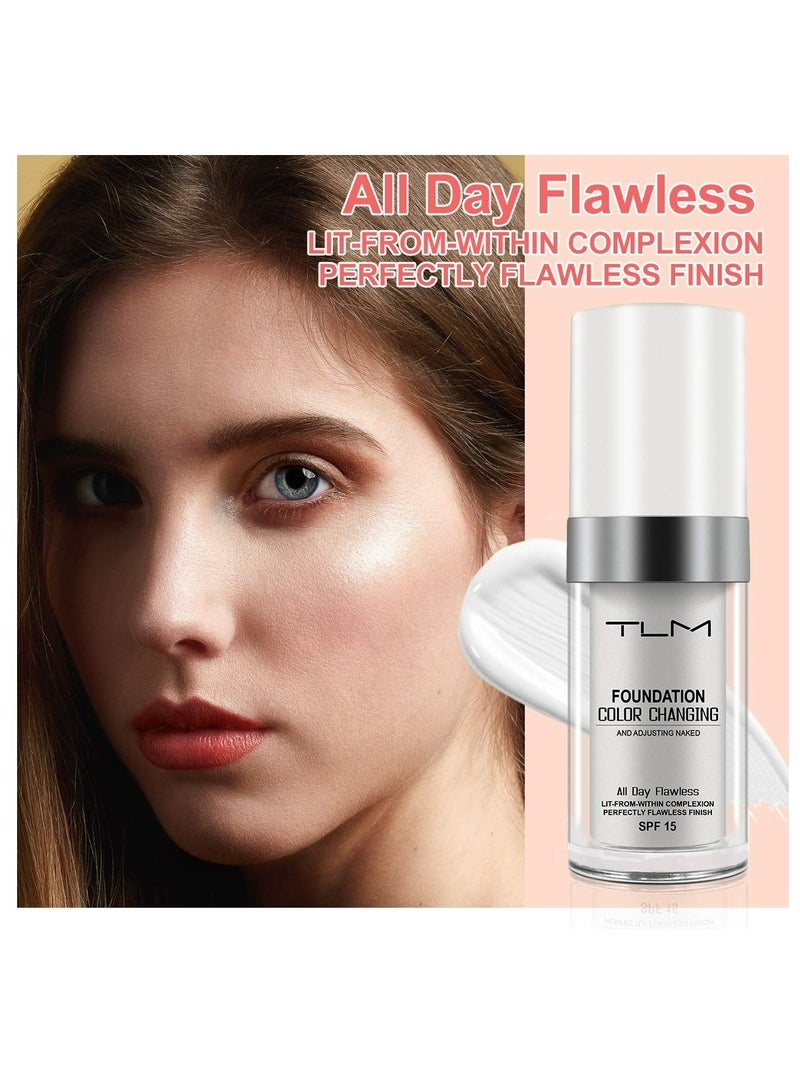 TLM Color Changing Liquid Foundation with Makeup Sponge Oil Control Face Cover Concealer Natural Color Face Primer Base Face Cream Concealer Cover Cream Moisturizing Liquid Foundation 30ml - Image 4