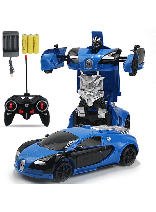 Remote Control Deformation Car Charging Remote Control Car Induction Transformation King Kong Robot Electric Remote Control Car Children's Toy Car-Color:Remote Control Version Cloth Blue/charging Version-Proportion:1:18 Chinese Packaging  - Image 1