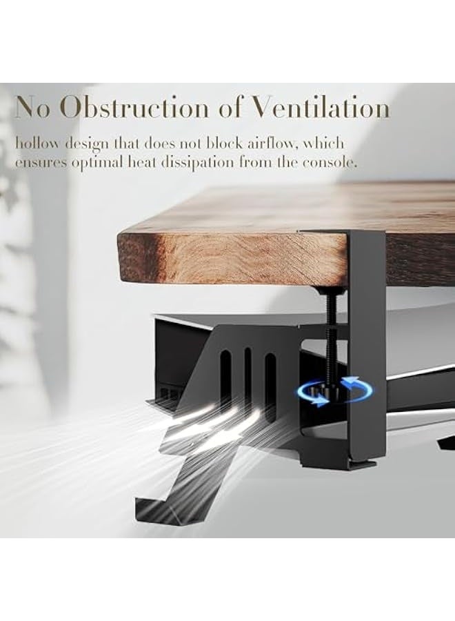 No-Drill PS5/PS5 Pro/PS5 Slim Under Desk Mount, Durable Metal Holder for Digital & Disc Versions with Clamp, EVA Foam & Accessories Storage, Space-Saving Under Desk PS5 Mount for Gamers - Image 3