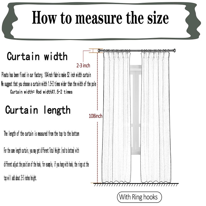 LUGOTAL Pinch Pleated Sheer Curtains 2 Panels Off White Curtains for Living Room Bedroom Semi Sheer Light Filtering Chiffon Curtain & Drapes for Sliding Glass Door, 52 inch Width x 108 inch Length - Image 3