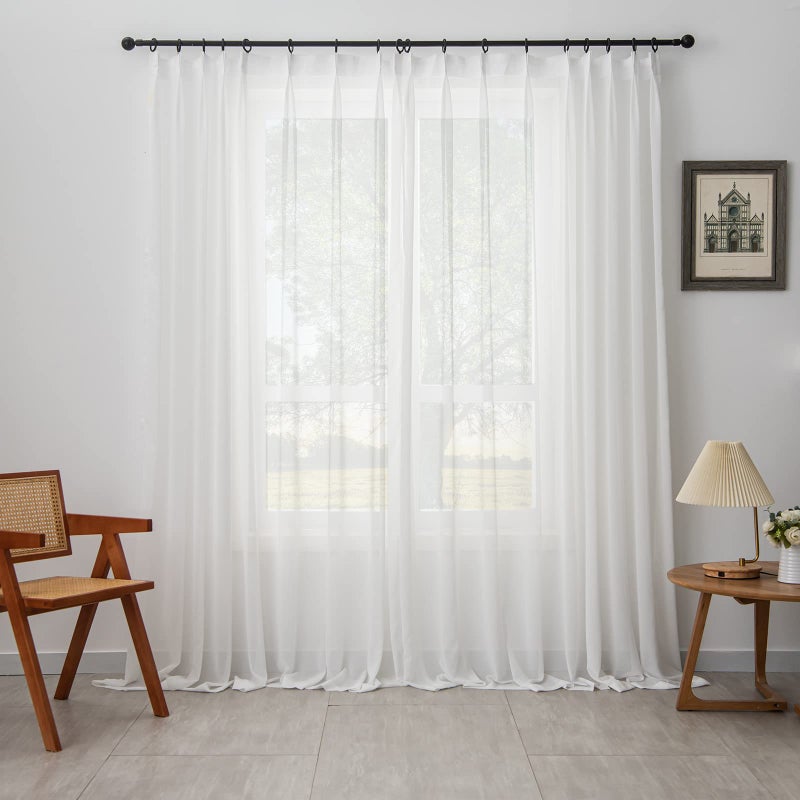LUGOTAL Pinch Pleated Sheer Curtains 2 Panels Off White Curtains for Living Room Bedroom Semi Sheer Light Filtering Chiffon Curtain & Drapes for Sliding Glass Door, 52 inch Width x 108 inch Length - Image 2
