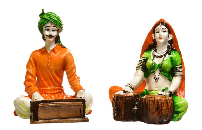 Karigaari India Hnadcrafted Polyresine Set Of 2 Couple as Musicians Instrument Sculpture | Showpiece for Home Décor and Office - Image 2