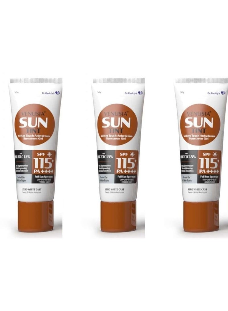 VENUSIA Dr. Reddy's VENUSIA Sun Tint SPF 115PA++++ | Highest SPF | Matte-finish, Brightening and Lightweight | Full Spectrum Protection| Reduces Pigmentation and Brightens | Zero white Cast| Hypo-allergenic | 50g,Pack of 3 - Image 1
