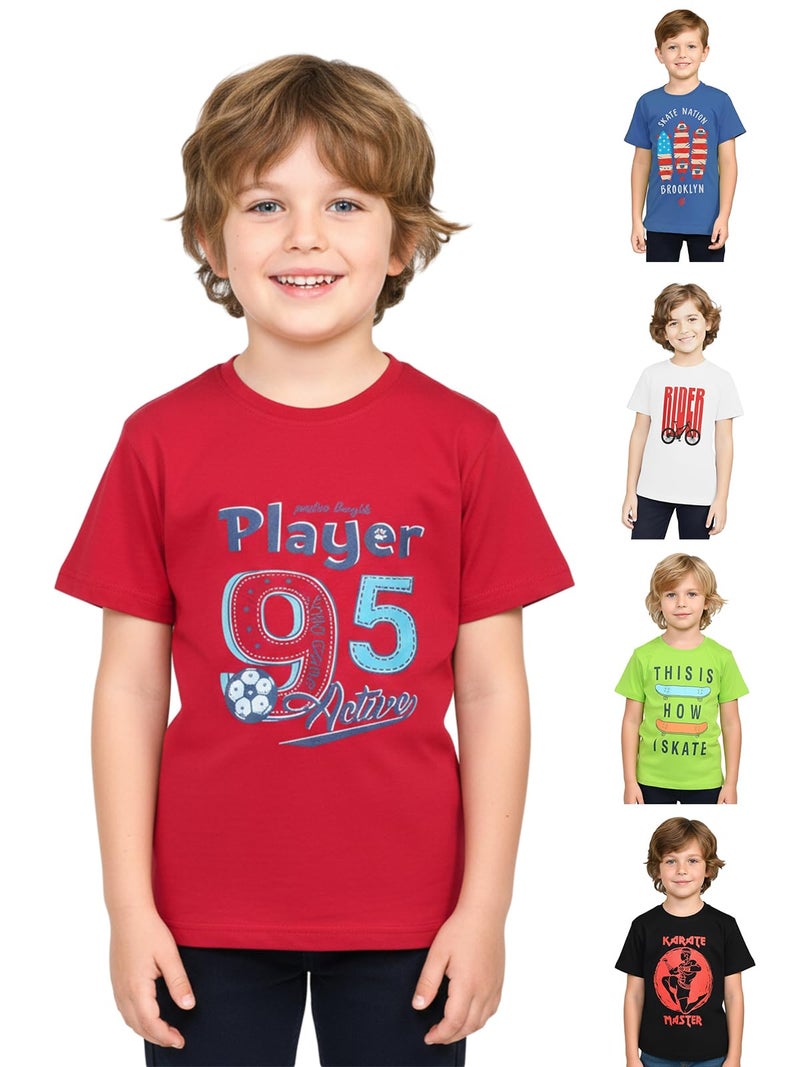 ONN Boy's Half Sleeves Round Neck Graphic Cotton T-Shirt 747_PRTA_PRTB_PRTC_PRTD_PRTE_55_5PC - Image 1