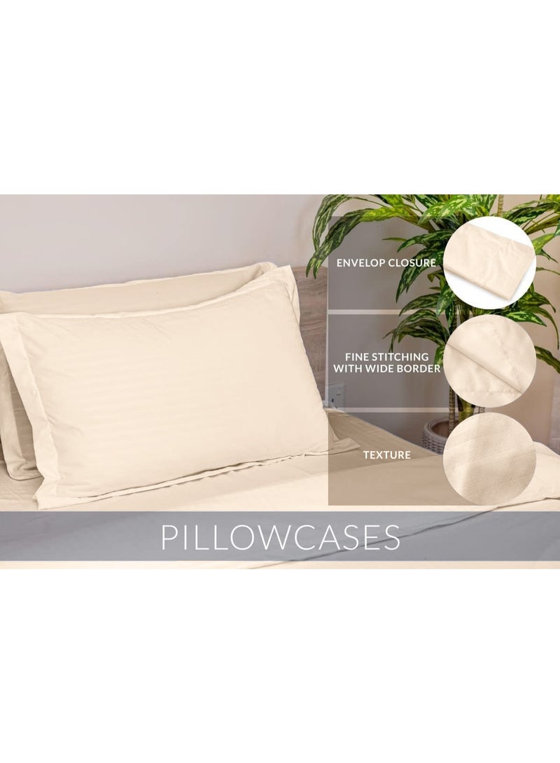 Eworld 6-Piece Premium King Size Bedding Set, Cream Striped Design and High-Quality Cotton Hotel Luxury Bedsheet, Soft Quilt Cover and Pillowcases - Image 3