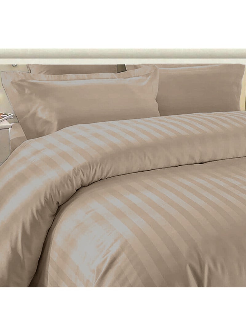 Eworld 6-Piece Premium King Size Bedding Set, Cream Striped Design and High-Quality Cotton Hotel Luxury Bedsheet, Soft Quilt Cover and Pillowcases - Image 4