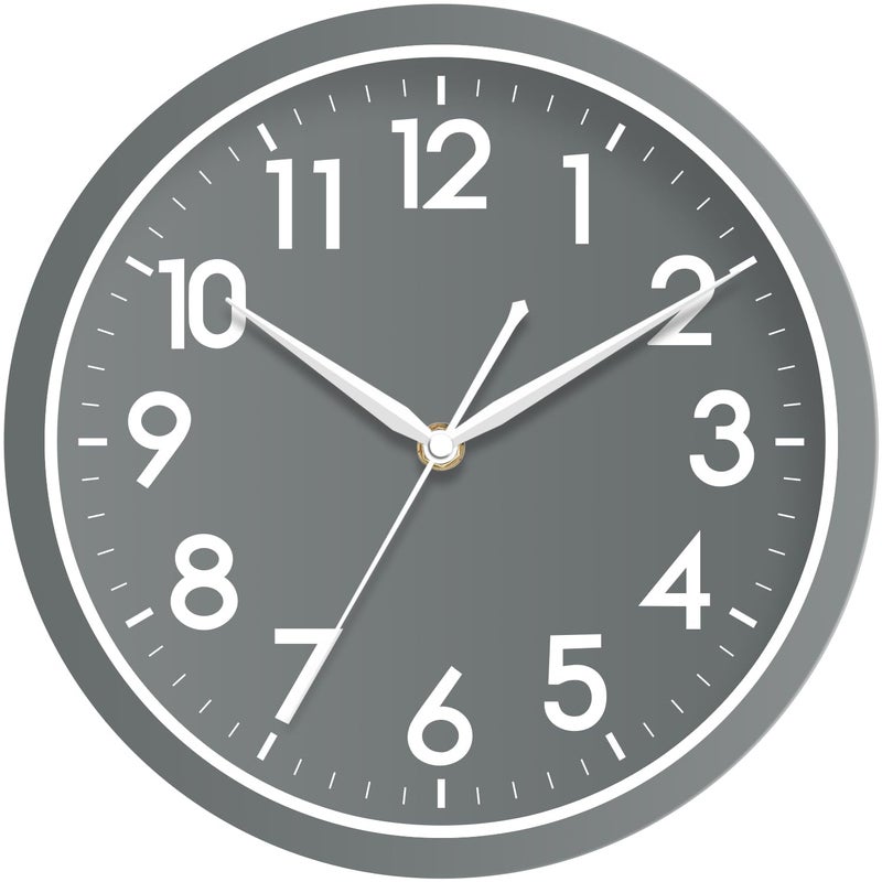AKCISOT Wall Clock Bathroom 10 Inch Analog Small Wall Clocks Battery Operated  Silent Non Ticking Modern Simple Style Clock Decorative for KitchenBedroomHome OfficeLiving RoomSchoolGray