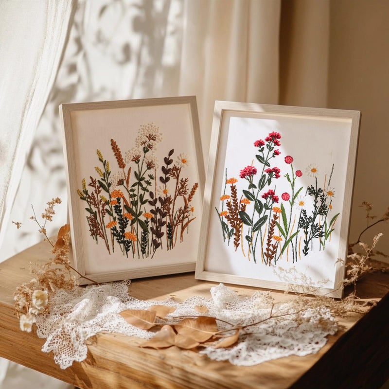 COCOMOX 3 Sets Embroidery Practice Kits, Flower Pattern Embroidery Kit for Beginners Adults, Hand Embroidery Kit, Easy to Follow Instruction and Video - Image 2